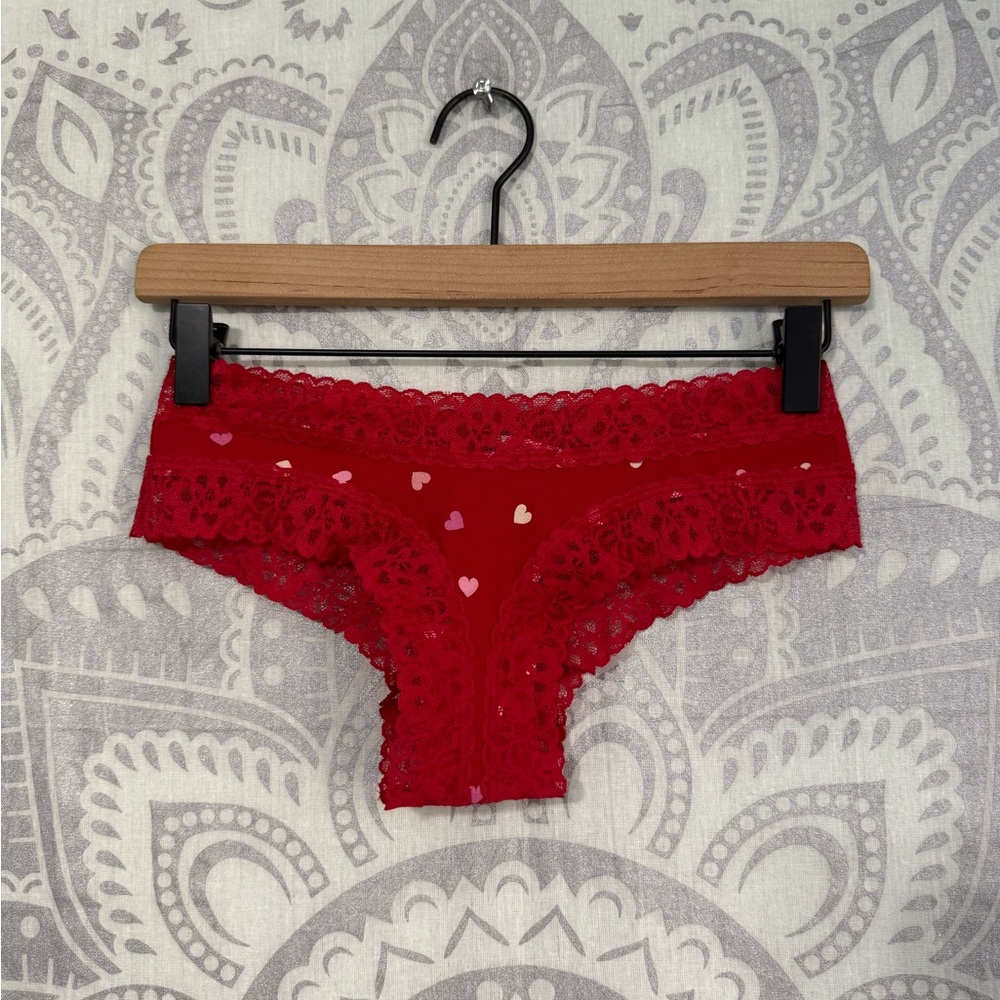 Nwt $12 Victorias Secret Cheeky Cotton Lace Red Pink Hearts Valentines Day S